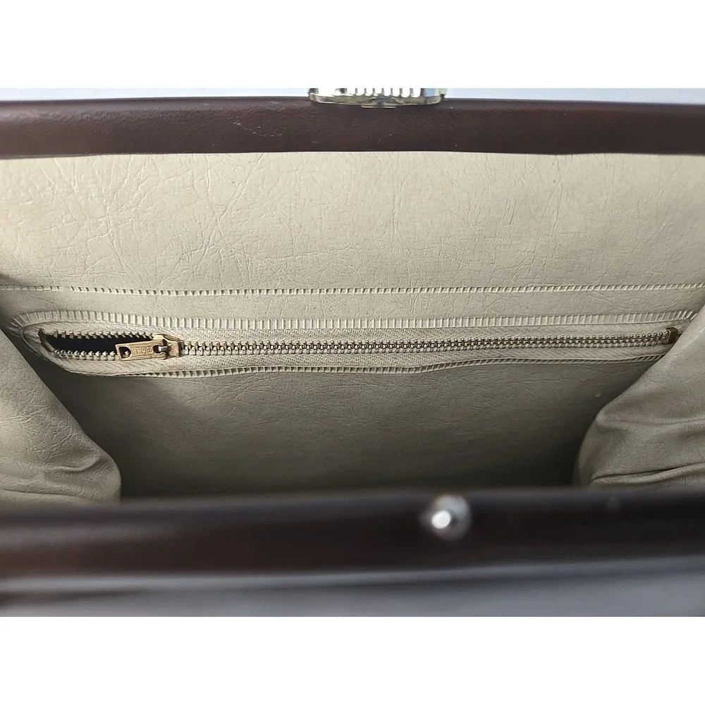 Vintage Brown Vinyl Handbag‎ Purse - Top Handle - Snap Closure